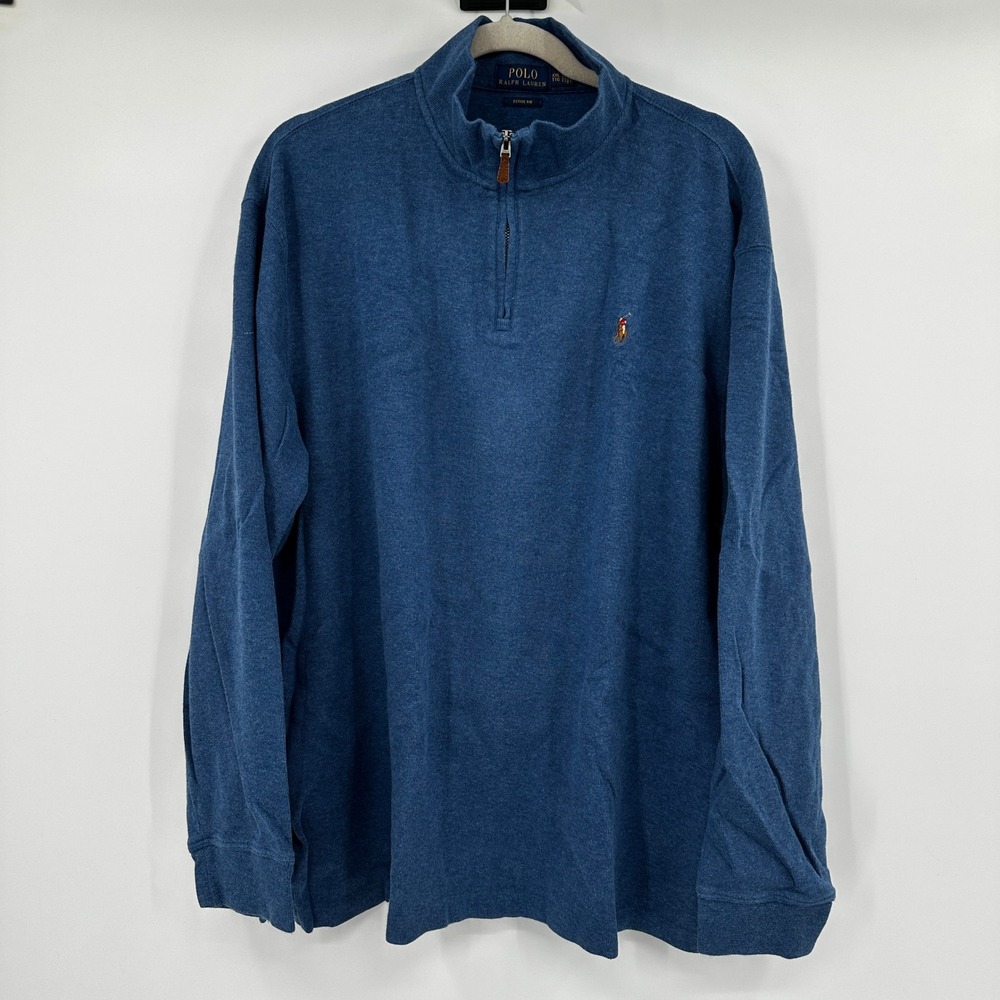 Polo Ralph Lauren Men XXL Blue Estate Rib Quarter Zip Pullover Sweater Old Money